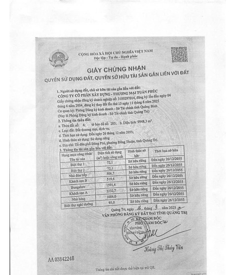 ĐẤU GIÁ LẦN 4- RÚT GỌN: : Quyền sử dụng đất và tài sản gắn liền với quyền sử dụng đất thuộc thửa đất số 06, tờ bản đồ số 13 tại thôn Đông Phú, xã Quang Phú, thành phố Đồng Hới, tỉnh Quảng Bình (nay là thửa đất số 06, tờ bản đồ số 205 tại Tổ dân phố Quang