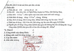 Quyền sử dụng đất, quyền sở hữu nhà ở và tài sản khác gắn liền với đất thuộc thửa đất số 130, tờ bản đồ số 10, diện tích 1.151m2 tại địa chỉ: Xóm Khe Bùi, xã Ngân Thuỷ, huyện Lệ Thuỷ, tỉnh Quảng Bình (nay là xã Kim Ngân, tỉnh Quảng Trị)